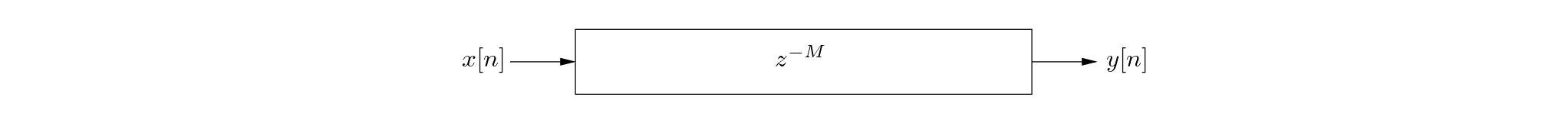 \begin{figure}\begin{center}
\begin{picture}(3.5,0.5)
\put(0.26,0){\epsfig{fil...
...,0.16){$x[n]$}
\put (3.5,0.16){$y[n]$}
\end{picture} \end{center}
\end{figure}