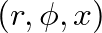 $(r, \phi, x)$