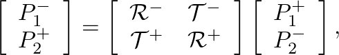 $\displaystyle \left[\begin{array}{c} P_{1}^{-} \\ P_{2}^{+} \end{array}\right] ...
...rray}\right] \left[\begin{array}{c} P_{1}^{+} \\ P_{2}^{-} \end{array}\right],
$